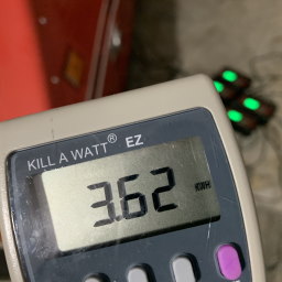 A KILL A WATT meter reporting 3.62 KWH